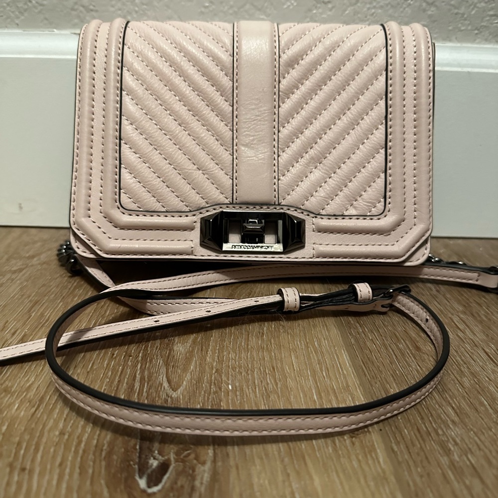 Authentic Rebecca Minkoff Chevron Quilted Crossbody bag- Soft Blush